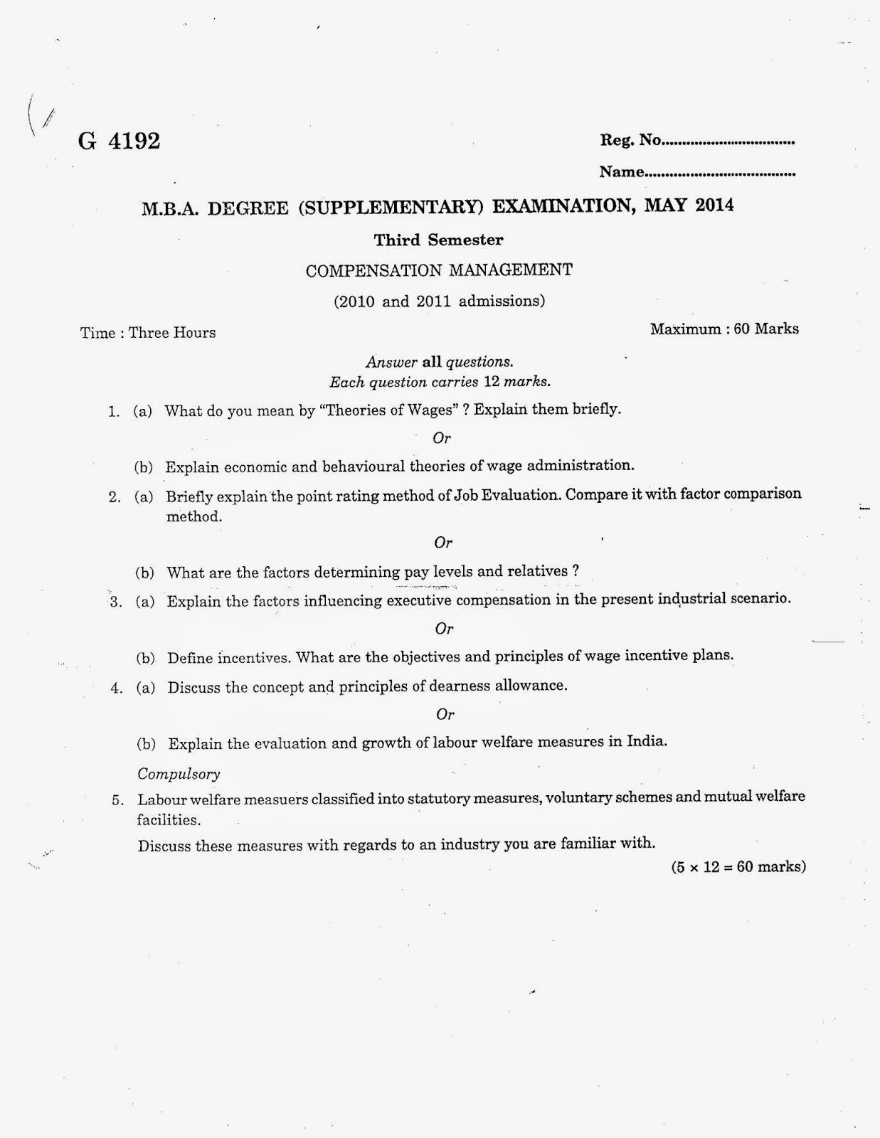 Mba previous year papers